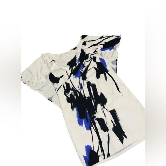 MILLY women’s Tokyo white & blue Abstract Print Mini Drape Dress Open Back sz 2 - Picture 2 of 6
